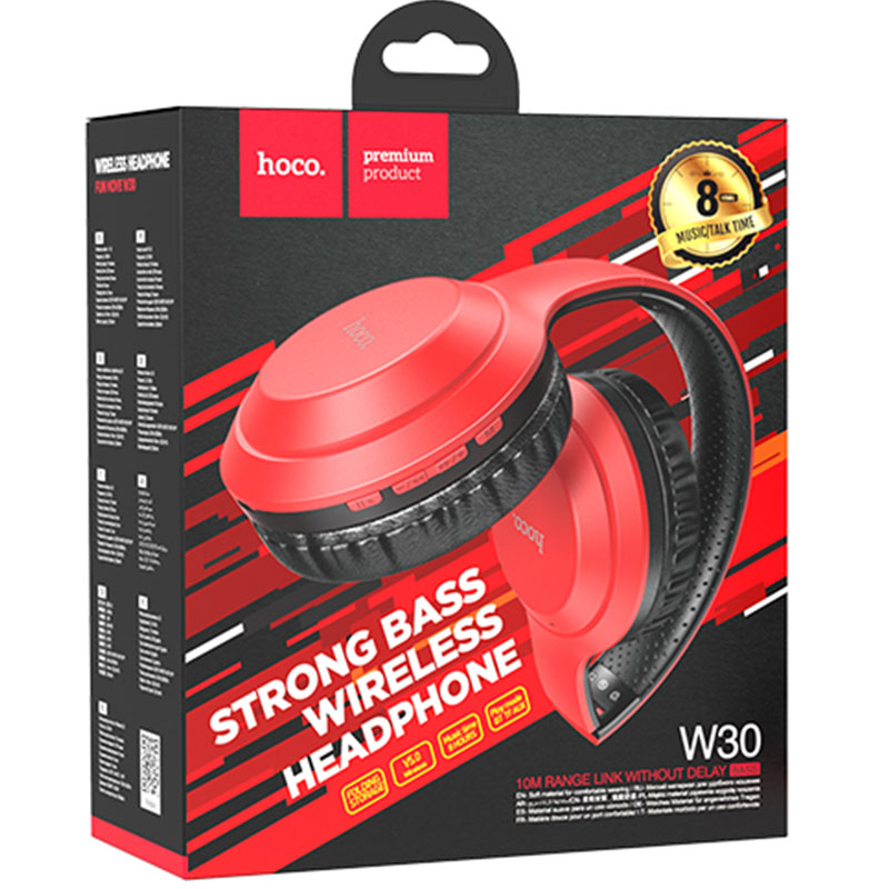 Hoco (W30) - Casti Wireless, Over Ear, BT 5.0, 200h StandBy, Gaming, Fun move, Red