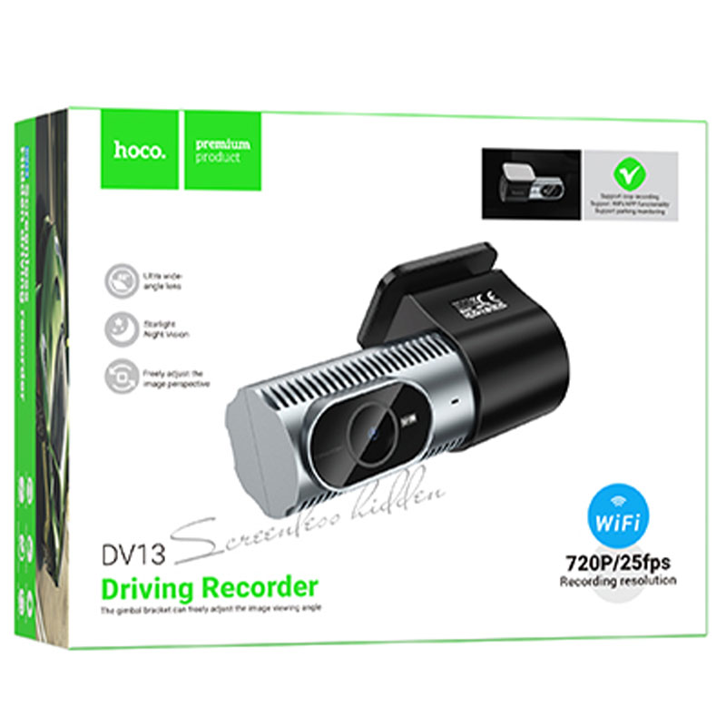 Hoco (DV13) » Mini camera auto fara ecran 720px, baterie 200 mAh, Wi-Fi, interfata multilingva, Iron GRAY