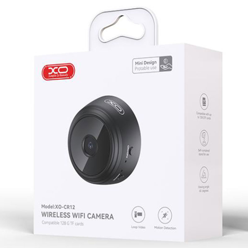 XO (CR12) » Mini camera Wireless, BT 5.0 + WiFi 2.4G, 480MPx, Infrared, NightVision, mobile suport, BLACK