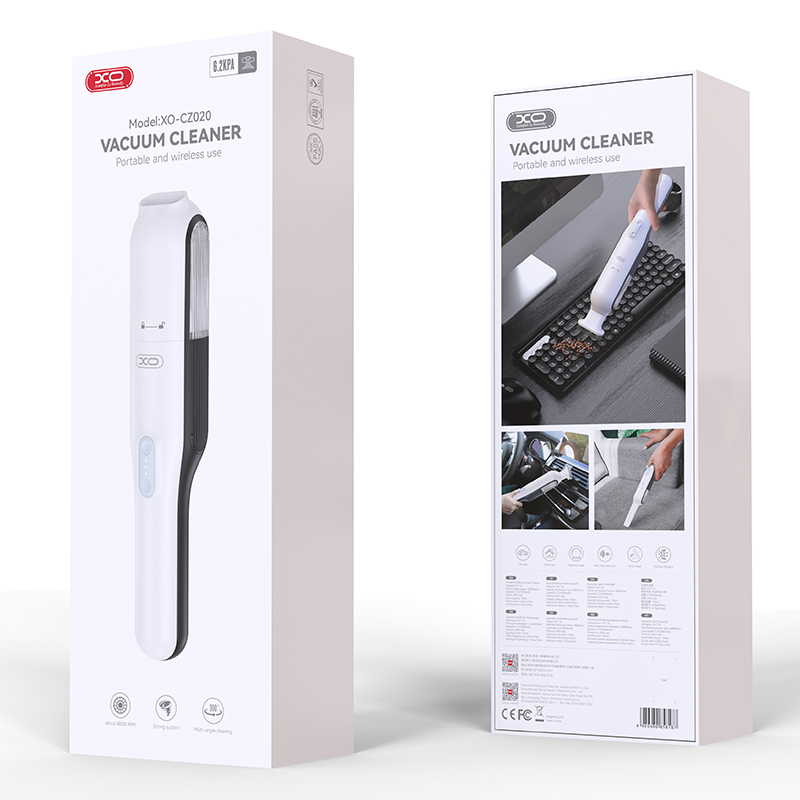 XO (CZ020) - Aspirator portabil, auto/casa, 5000mAh, motor cu perii, capacitate 150ml, filtru, White