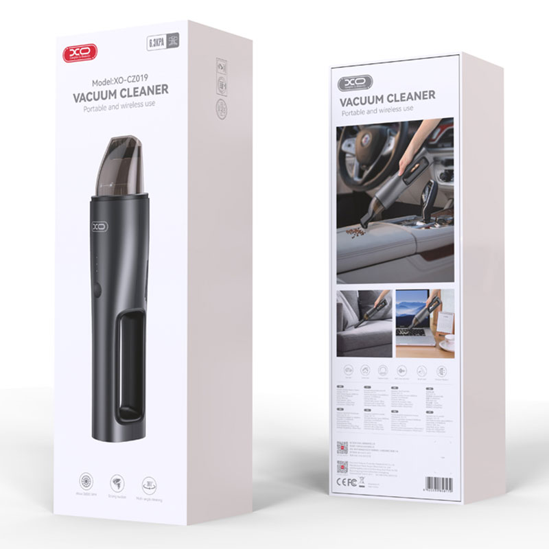XO (CZ019) - Aspirator portabil, auto/casa, 5000mAh, motor cu perii, capacitate 120ml, filtru, Black