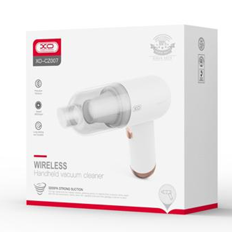 XO (CZ007) - Aspirator portabil, auto/casa, 5000mAh, motor cu perii, 37W, filtru, White