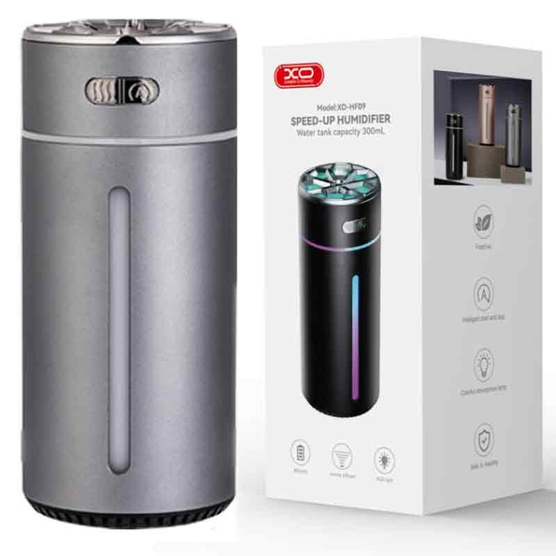 XO (HF09) - Umidificator casa/auto, tip spary, 800mAh, Ambiental Light, Night Cool Atmosphere, Gray