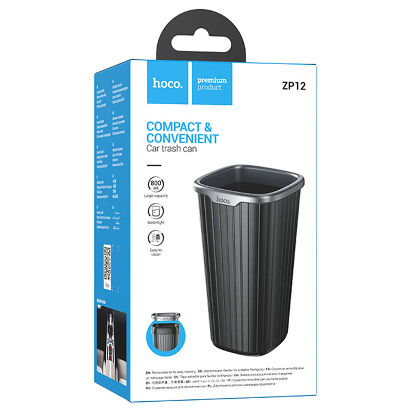 Hoco (ZP12) - Mini cos de gunoi pentru masina, 800ml, montaj Suport pahar + 90 role, Black