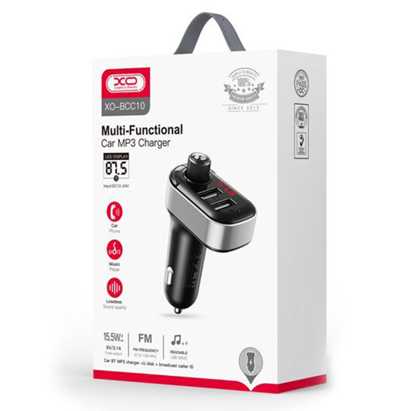 XO (BCC10) - Modulator FM | BT, 15.5W, 5V, 3.1A, 2xUSB-A, QC 3.0, Compact, Black