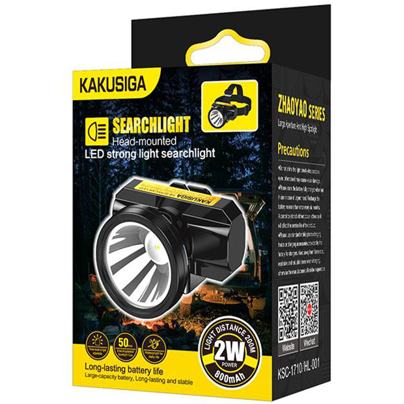 Kaku (KSC-1710) » Lanterna, Lampa LED Adventure, inalta intensitate, 800mAh, raza mare de iluminare, montaj pe cap, interfata USB-C, BLACK