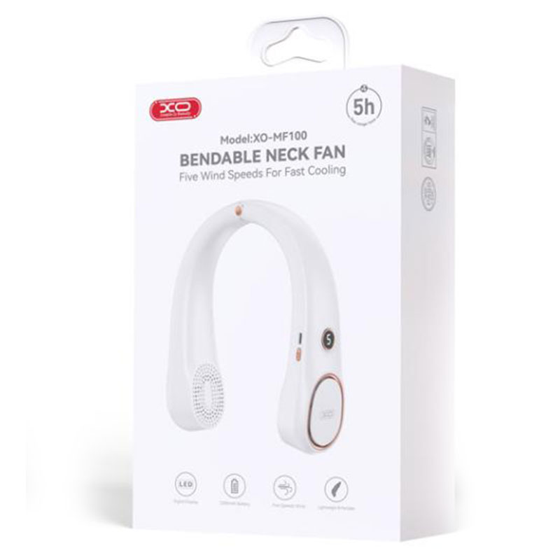 XO (MF100) » Ventilator pentru gat, Curved Fan, 1200mAh, 5 viteze, WHITE