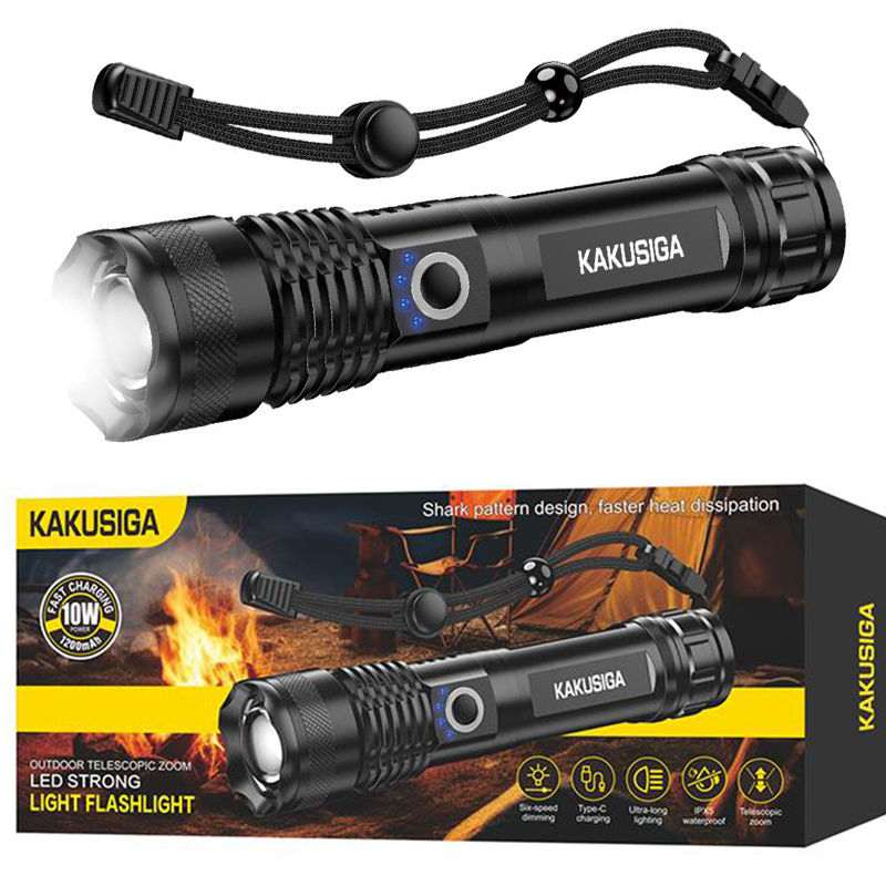 Kaku (KSC-1558) » Lanterna LED, Zoom radius 500m, 5 tipuri de iluminari, utilizare ~2h, 1200mAh, BLACK