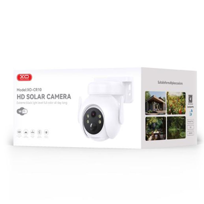 XO (CR10) - Camera Video de supraveghere, exterior, cu Panou Solar, 300W, 7800mAh, NightVision, InfraRed, WiFi, Black Light, White