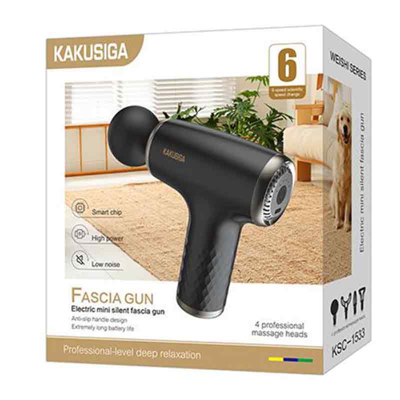 Kaku (KSC-1533) - Aparat de Micro Masaj, tip pistol, 1200mAh, 4 capete, Multi Speed, Black