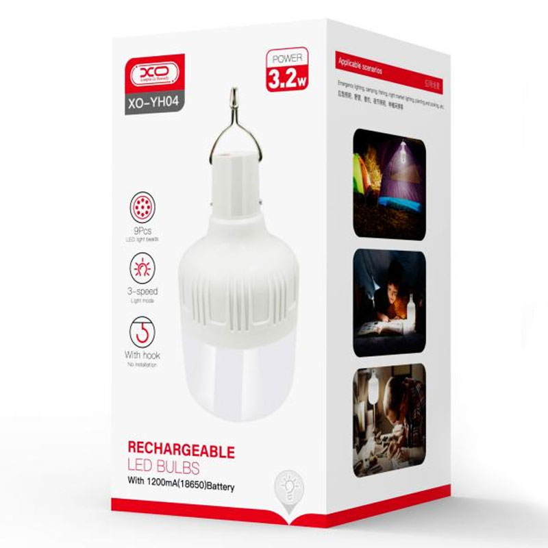 XO (YH04) - Bec cu acumulator, reincarcabil, conectare USB, 3.2W, 3 x Light Mood, 1200MAh