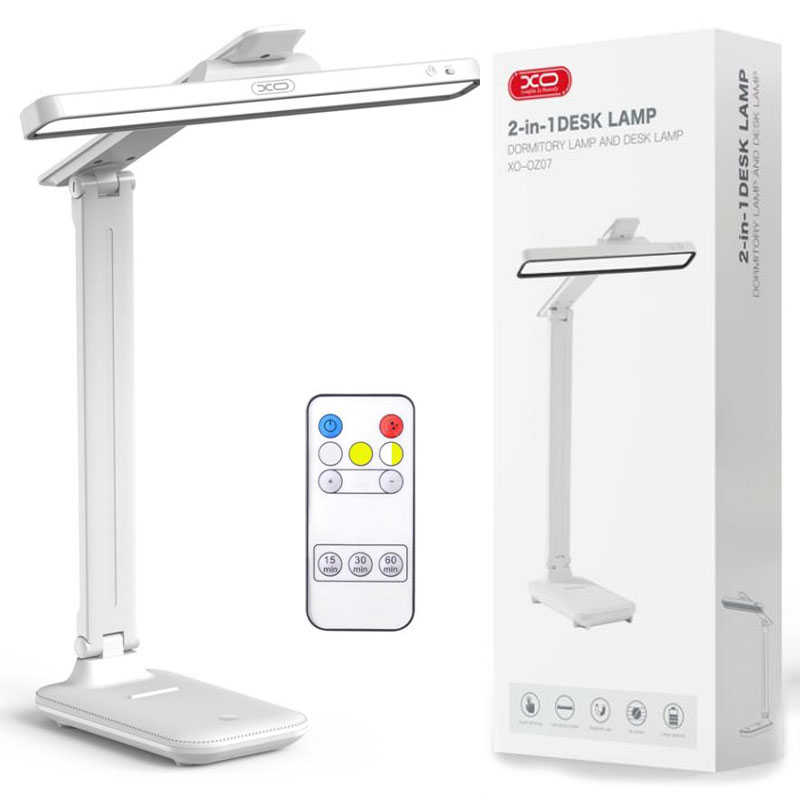 XO (OZ07) - Mini Lampa birou, reincarcabila, conectare USB, cu telecomanda, 3 culori, 1200MAh, White