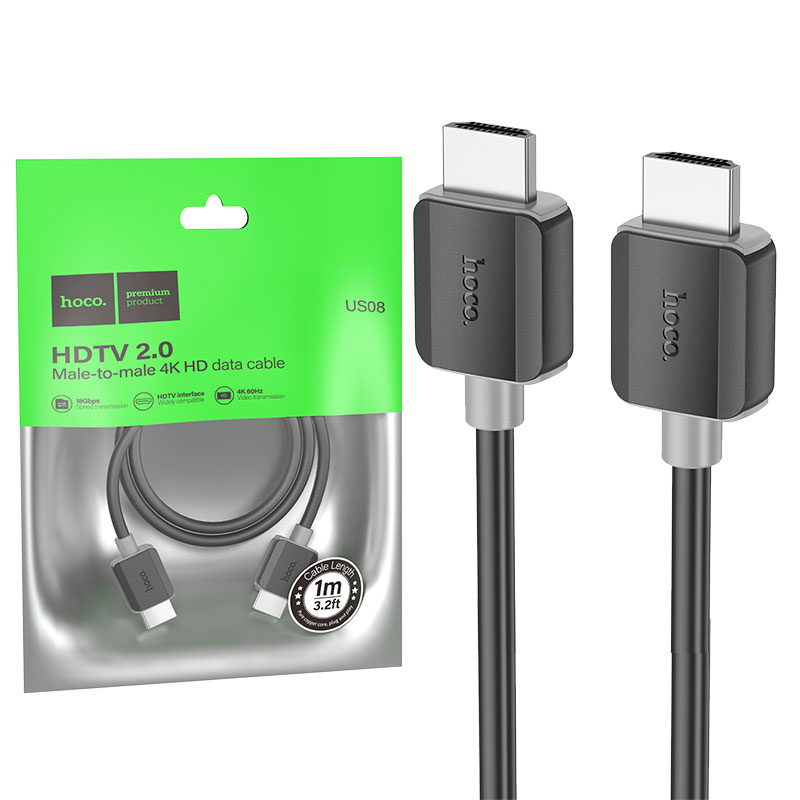 Hoco (US08) - Cablu Audio si Video, HDMI la HDMI, 4K HD, 1m, Black