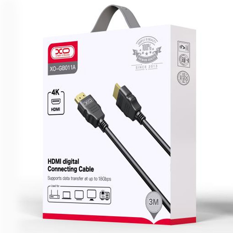 XO (GB011A) - Cablu Audio si Video, HDMI la HDMI, 4K, HD, 3m, Black