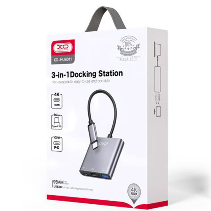 XO (HUB011) » Hub USB, Date si Incarcare, HDMI la USB, 3 in 1, transfer, 5GBps, functie de incarcare, 95cm, /Tranish