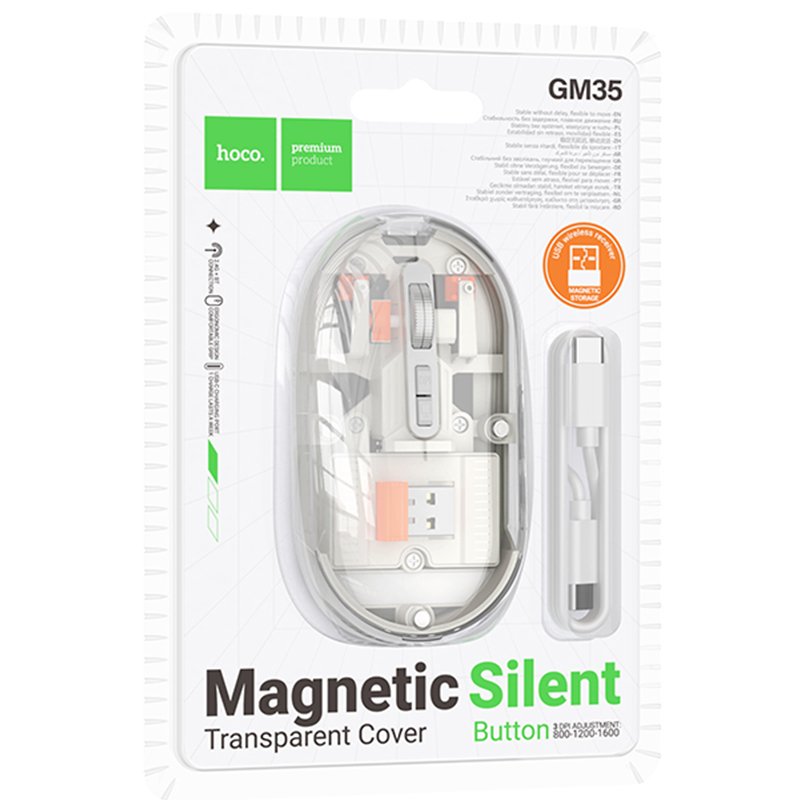 Hoco (GM35) - Mouse Dual, BT 5.0/ Wireless 2.4G, 1.600 DPI, 5 Buttons, Clear/PURPLE