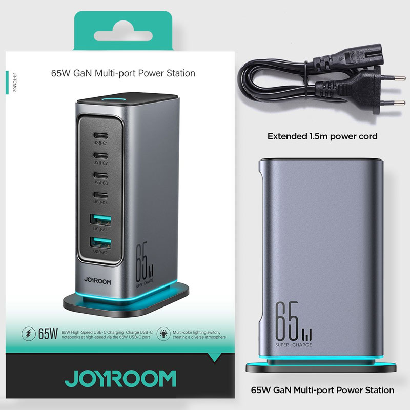 Joyroom (JR-TCM02) - Statie incarcare, 4xUSB-C, 2xUSB-A, MultiHub USB, Cablu retea, Gray