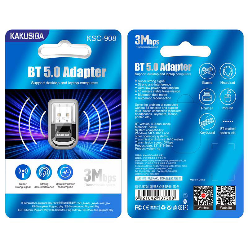 Kaku (KSC-908) - Adaptor BT, USB-A, 3Mb/s, BT 5.0 | Blue