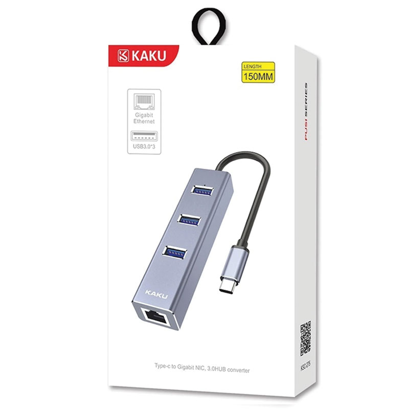 Kaku (KSC-275) - Hub Multiport USB-C, 4-in-1, 3xUSB3.0, 1xGigabit RJ45, Gray