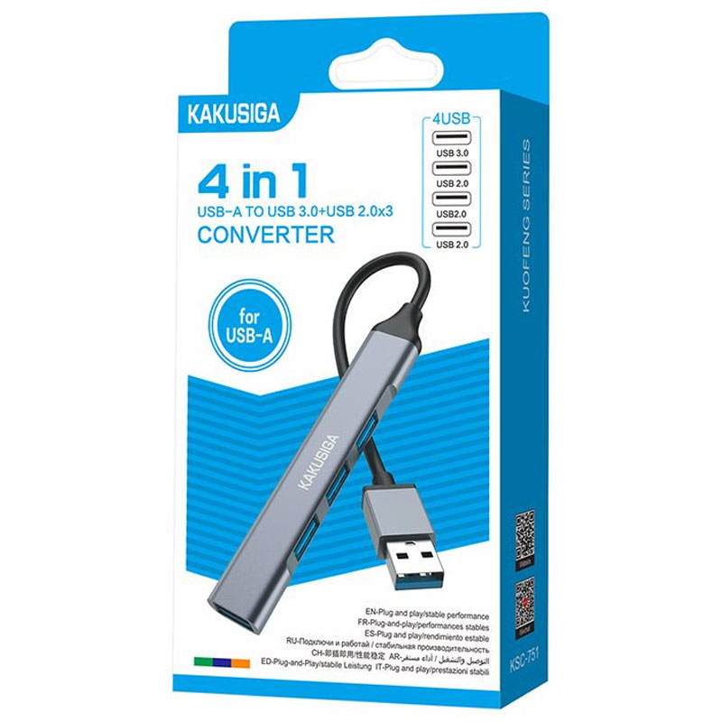 Kaku (KSC-751) - Hub USB, Multiport, USB-A 3.0 (M) - la USB-A 3.0, 3 x USB-A 2.0, 4 in 1, Gray