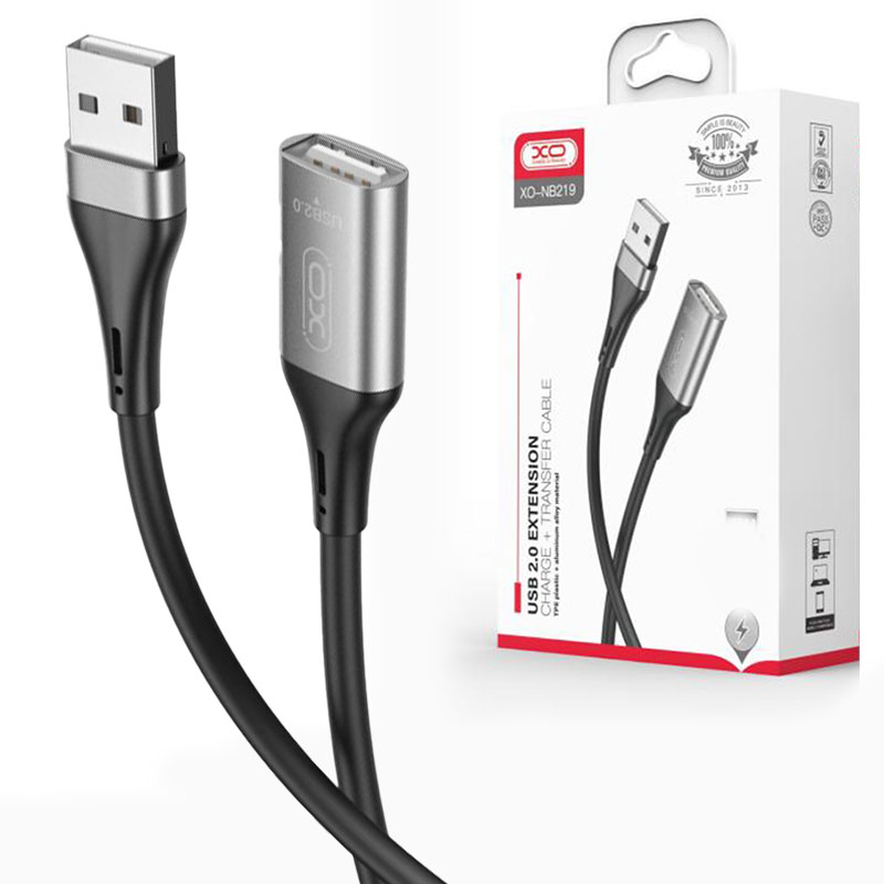 XO (NB219) - Cablu Date si Incarcare, USB-A (M) - la USB-A (F) - Transfer USB 2.0, 2m, Black