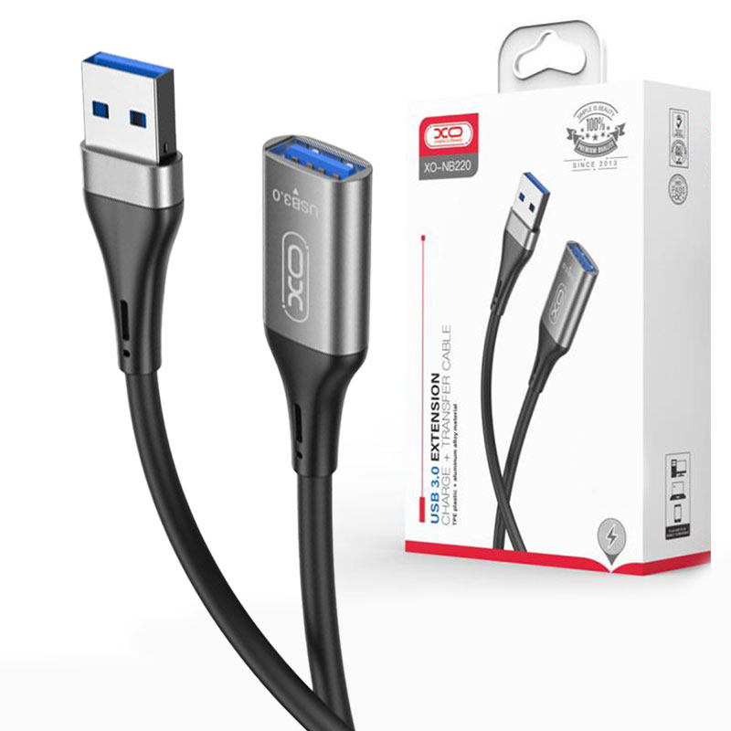 XO (NB220) - Cablu Date si Incarcare, USB-A 3.0 (M) - la USB-A 3.0 (F) - ~5GB speed, 2m, Black