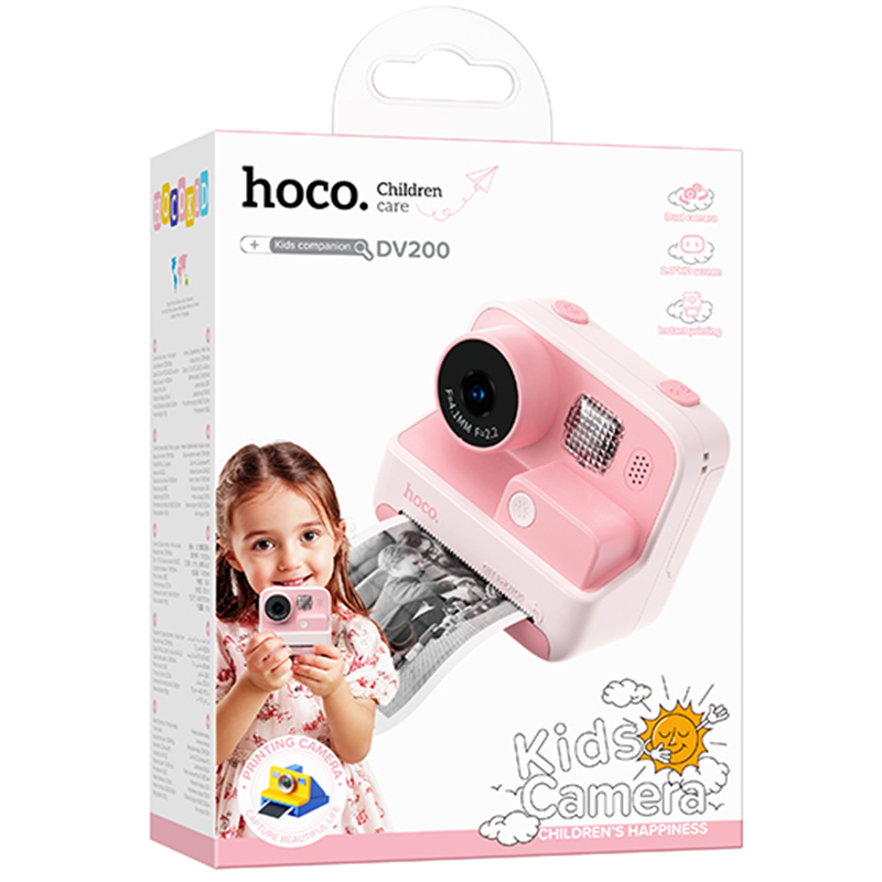 Hoco (DV200) - Camera Foto/Video, cu imprimanta, pentru copii, Instant Print, 48MP, baterie incorporata, Multilanguage | PINK
