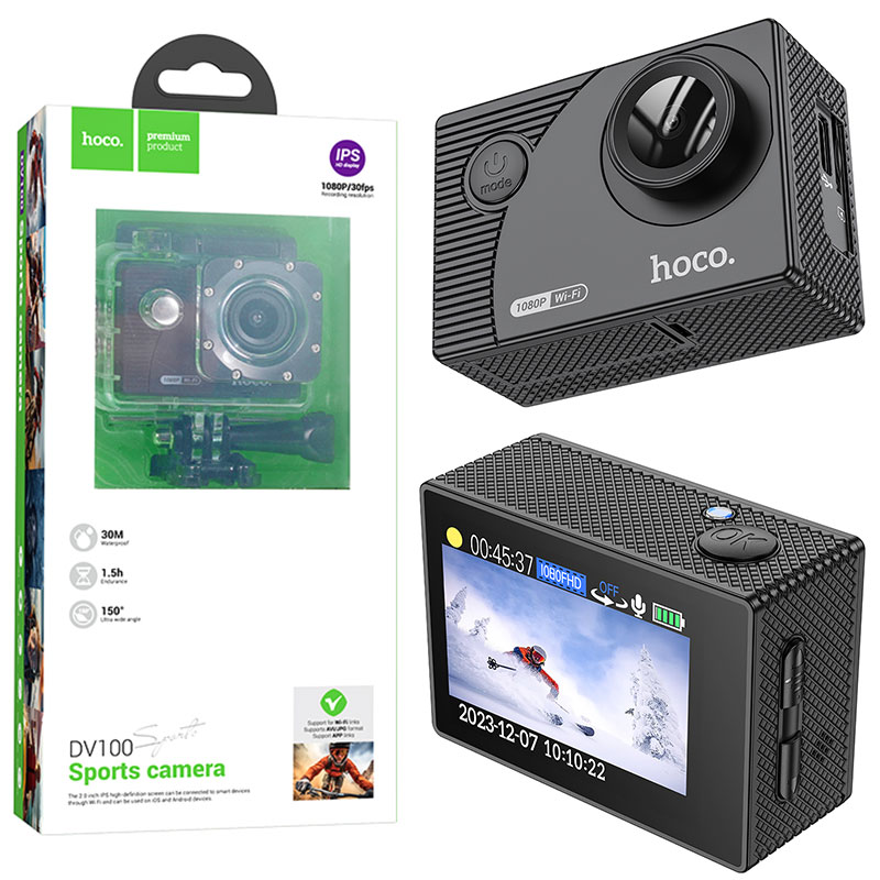Hoco (DV100) - Camera Video, Action/Sport, cu ecran LCD, HD 1080P/30fps, HDMI, Black