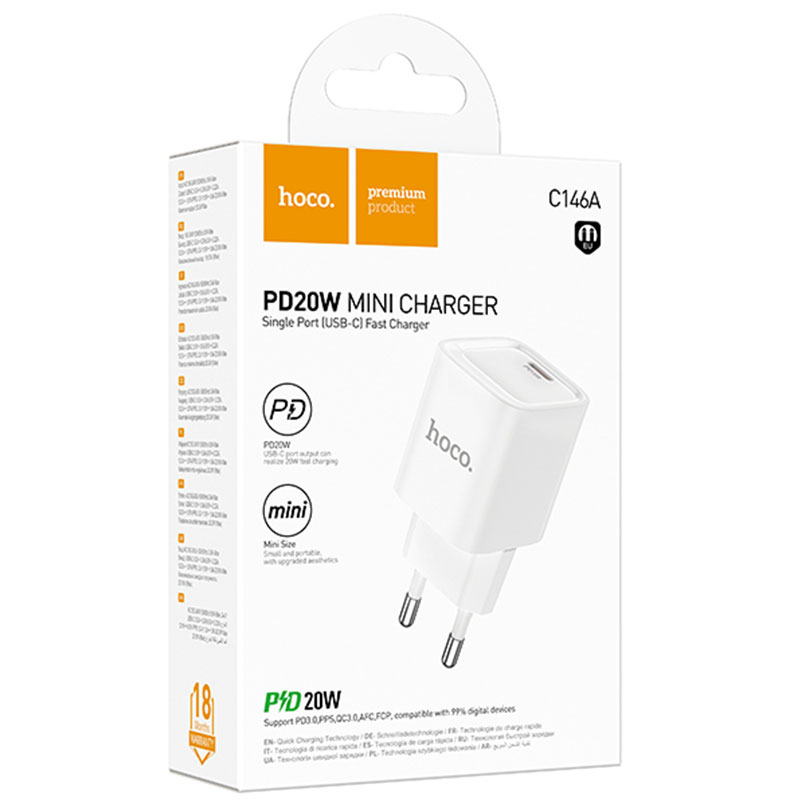 Hoco (C146A) » Incarcator Retea, PD20W, 1xUSB-C, FastCharge, WHITE