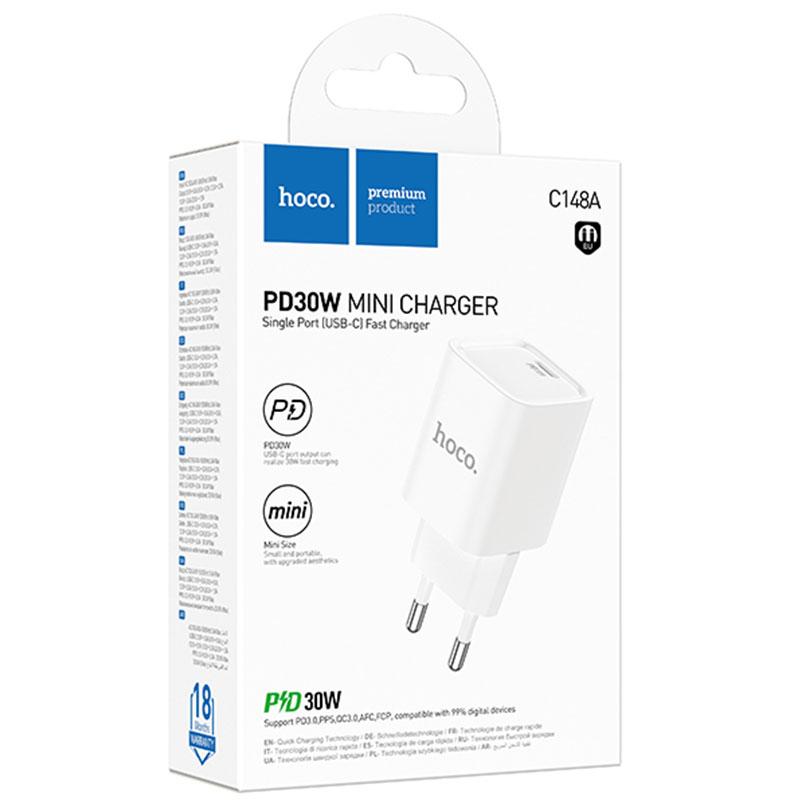 Hoco (C148A) » Incarcator Retea, PD30W, 1xUSB-C, FastCharge, WHITE