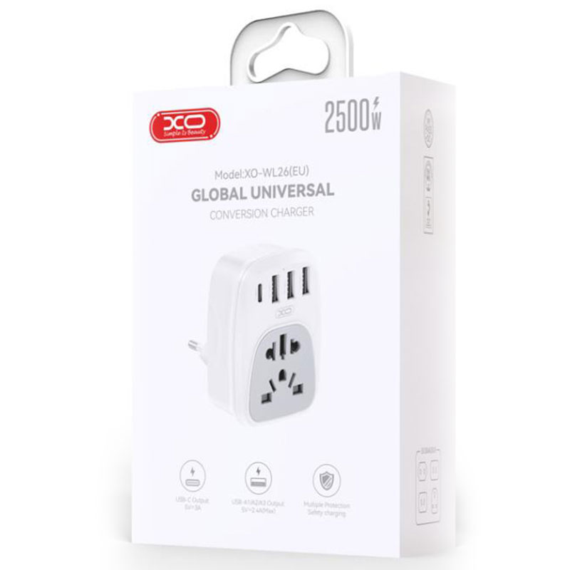 XO (WL26) » Adaptor Socket, 1xUSB-C, 3xUSB, Multiport, EU, extra standard, WHITE