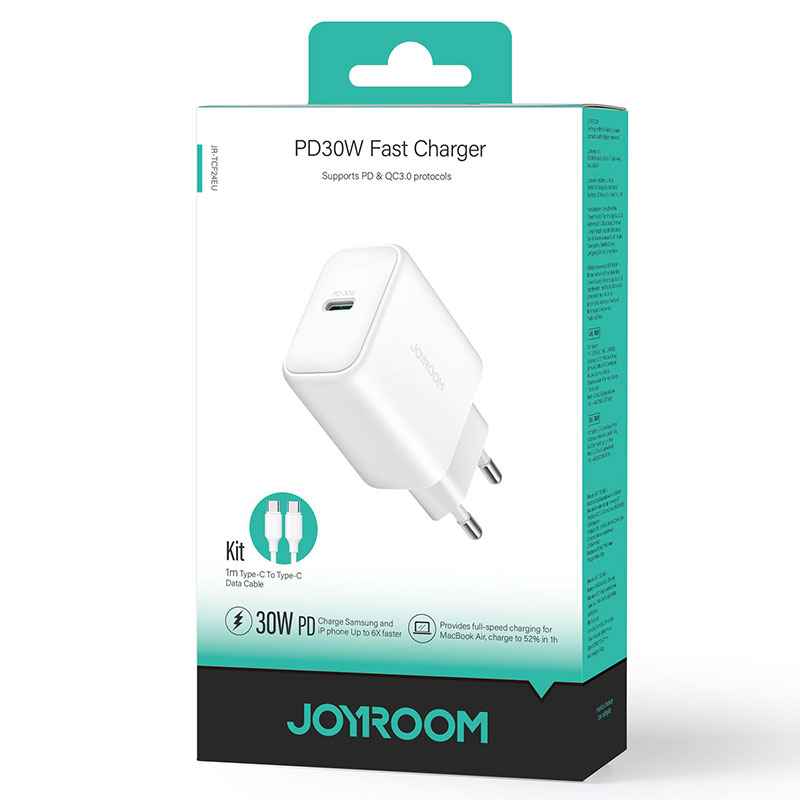 Joyroom (JR-TCF24) » Incarcator Retea + Cablu USB-C, 1m, PD30W, 1xUSB-C, FastCharge, WHITE