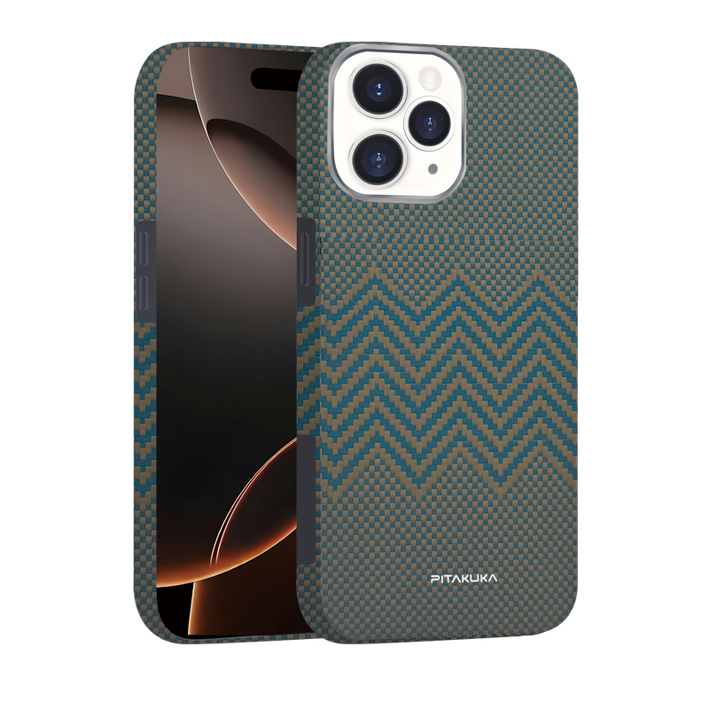 Husa Aramid PTK » iPhone 16, Kevlar Fiber, cu MagSafe, Twill GOLD