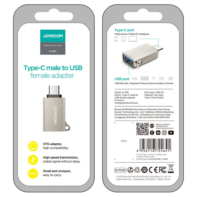 Joyroom (S-H151) » Adaptor OTG Transfer, USB la USB-C, GRAY