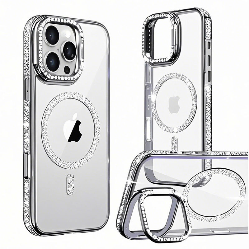 Husa Crystal Plated » iPhone 15, MagCase, CamStand, Silver