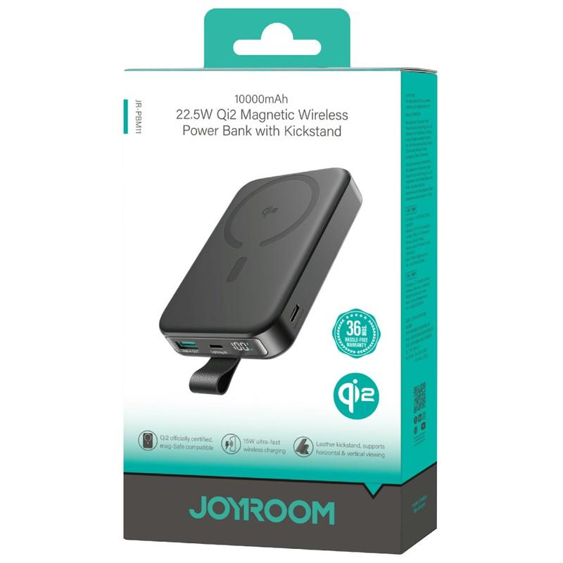 Joyroom (PBM11) » PowerBank, Wireless, 22.5W, 1xUSB-C, 1xUSB, PD, QC3.0, Fast, Power LED, BLACK