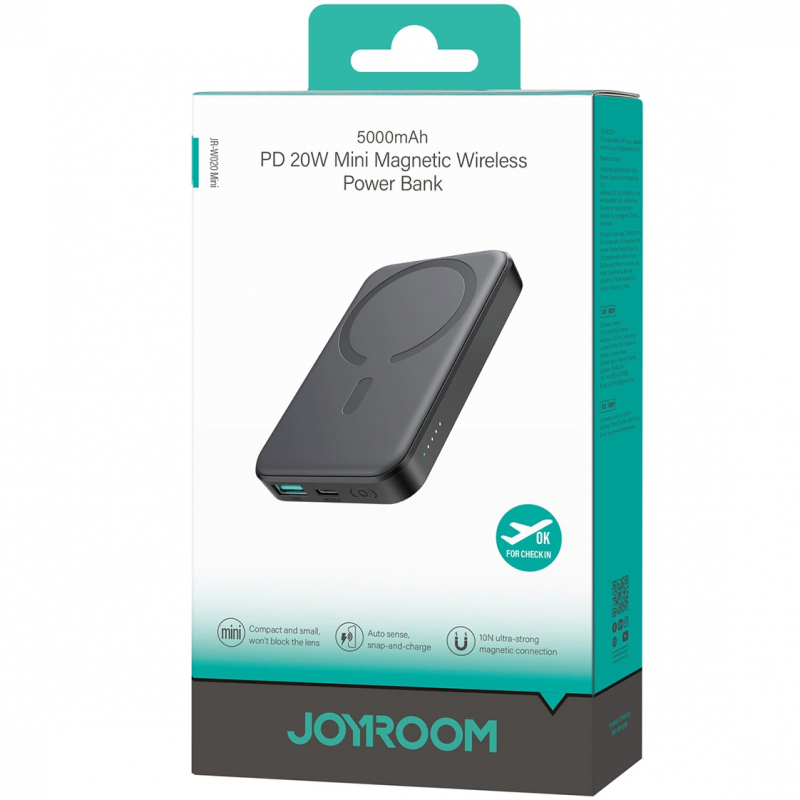 Joyroom (W020 Mini) » PowerBank, Wireless, 20W, 1xUSB-C, 1xUSB, PD, QC3.0, Fast, Power LED, BLACK