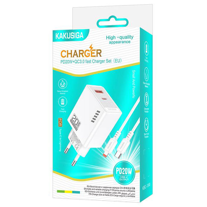 Kaku (KSC-1240) » Incarcator Retea + Cablu Lightning, 1m, 18W, 3A, 1xUSB-C, FastCharge, WHITE
