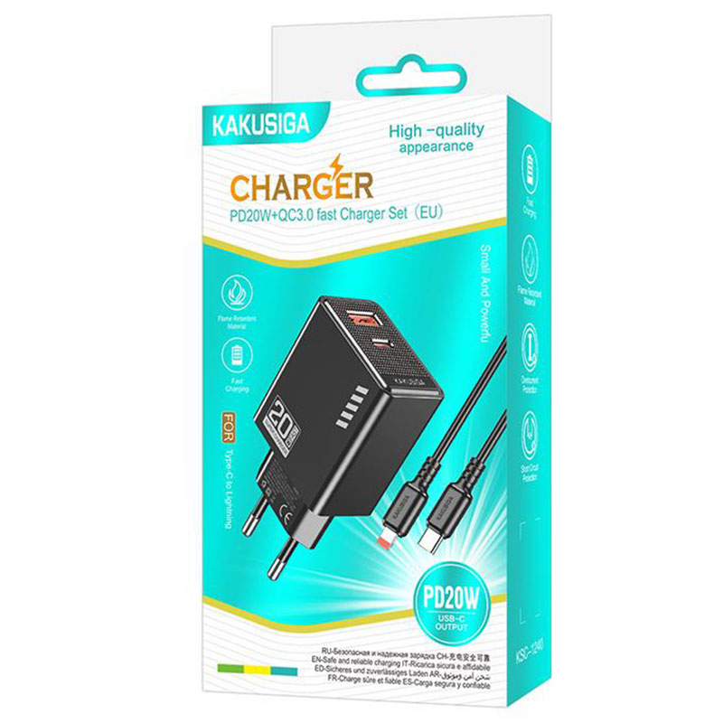 Kaku (KSC-1240) » Incarcator Retea + Cablu Lightning, 1m, 18W, 3A, 1xUSB-C, FastCharge, BLACK