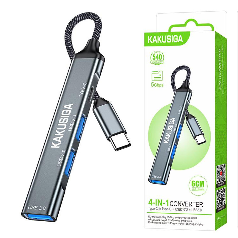 Kaku (KSC-1417) » Adaptor MultiHub USB, USB-C la 1xUSB-C, 1xUSB 3.0, 2xUSB 2.0, 4in1, 60cm, GRAY