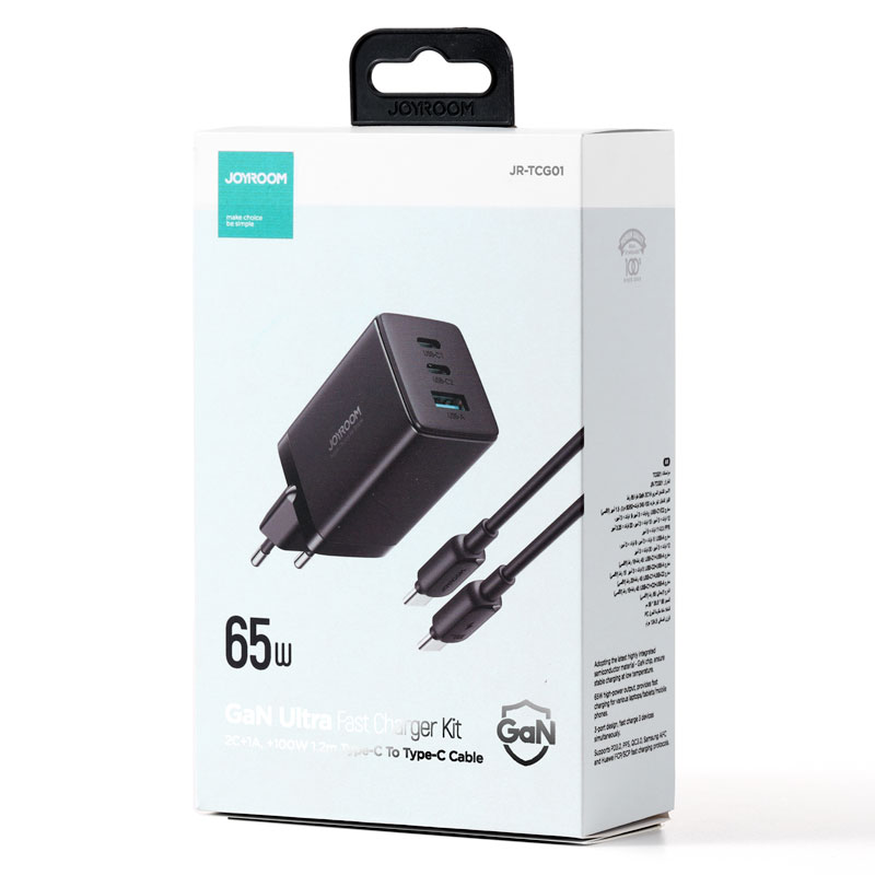 Joyroom (TCG01) - Incarcator Retea + Cablu , Gan, 67W, 2xUSB-C, 2xUSB-A, PD, Black