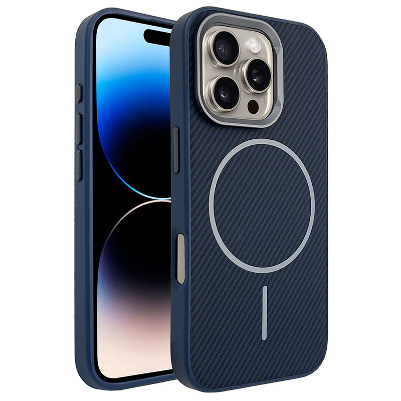 Husa MagFiber » iPhone 16, Carbon MagCase, AntiShock, Blue