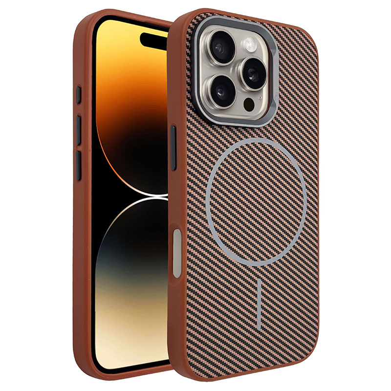 Husa MagFiber » iPhone 16, Carbon MagCase, AntiShock, Brown