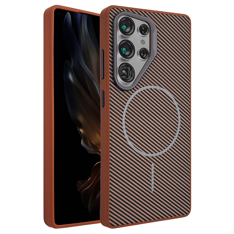 Husa MagFiber » Samsung S25 (S931), Carbon MagCase, AntiShock, Brown