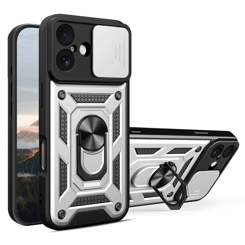 Husa Armor » iPhone 17, CamSlide, Ring Stand, SILVER