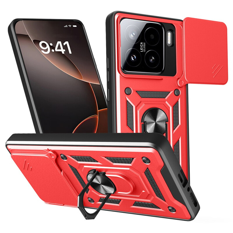 Husa Armor » Xiaomi 15, CamSlide, Ring Stand, RED