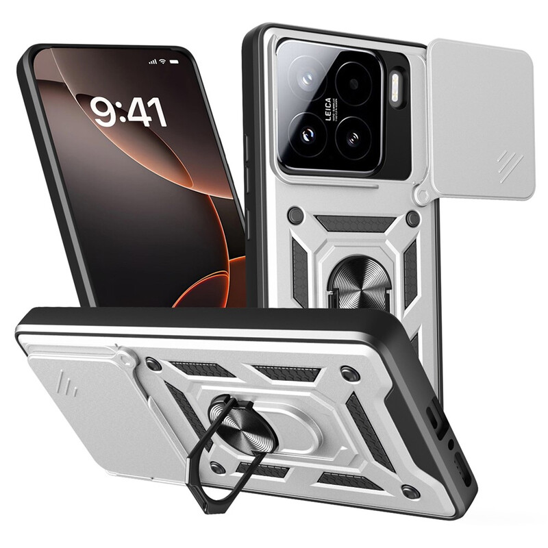 Husa Armor » Xiaomi 15, CamSlide, Ring Stand, SILVER