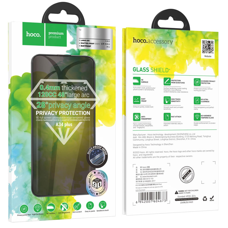 Hoco (A34+) » Folie Privacy » iPhone 16 Pro - DustProof, HD Glass