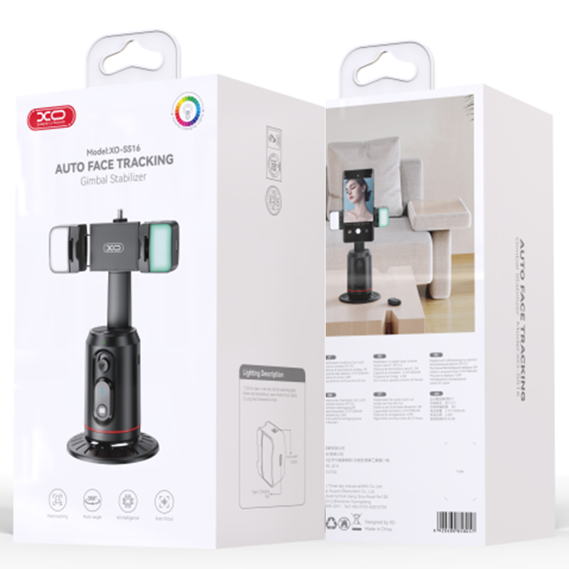 XO (SS16-L) Suport Stand, tip Selfie, BT 5.2, pentru telefon, cu lumini LED, AI cu urmarire faciala, MultiAngle, Black