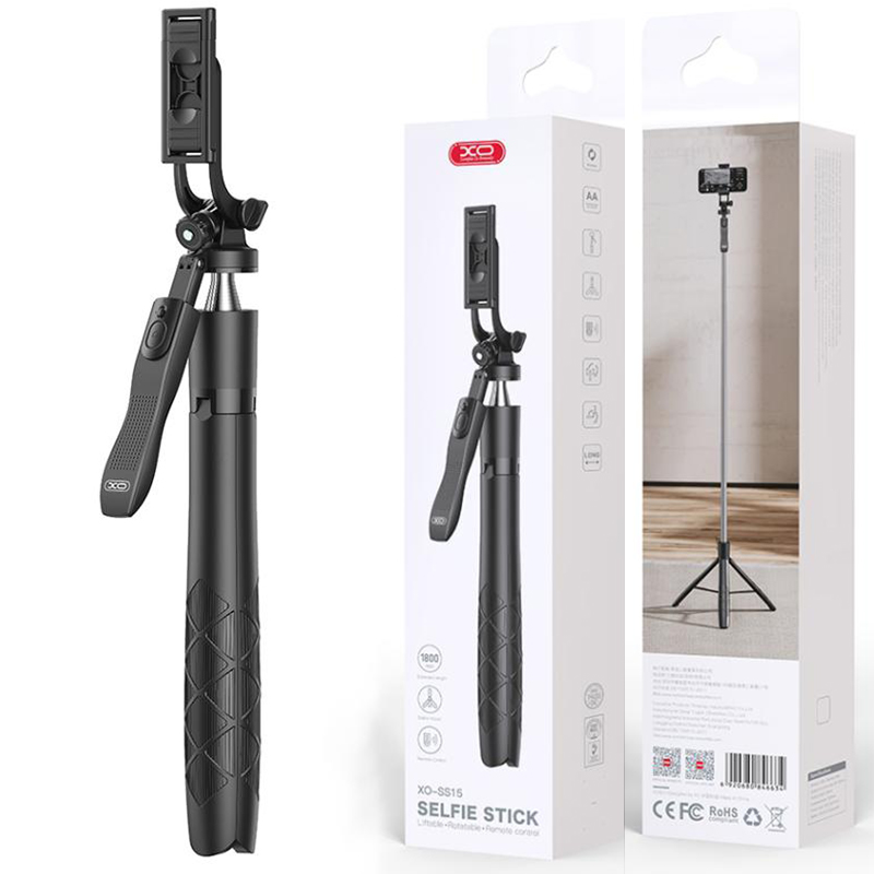 XO (SS15) Suport Stand, BT, tip Selfie, pentru telefon, brat telescopic, Tripods, 180cm, Steady Shot, Black